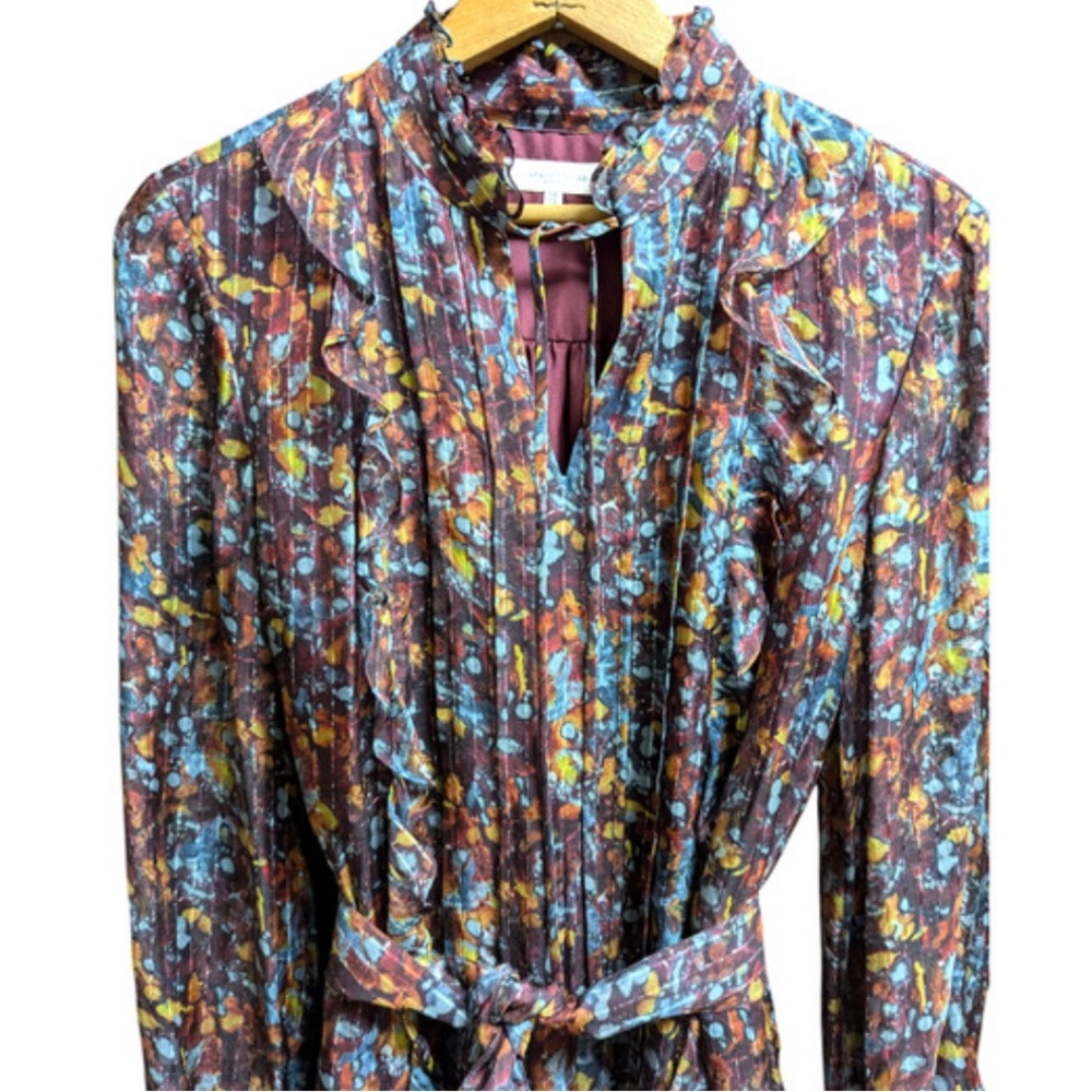 Lafayette 148 XS NWT Antique Ruby Multi Long Sleeve Maximalist Renaissance Dress - Picture 6 of 12